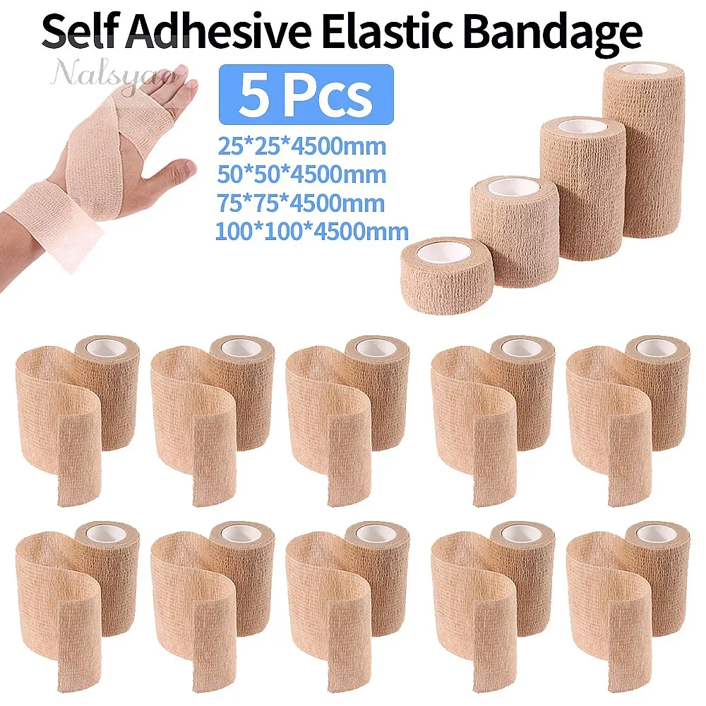 Medical Tape - 5個入り 2.5/5/7.5/10cm 自己粘着性弾性包帯 粘着性不織布ラップテープ スポーツ応急処置用 指、手首、脚のサポート用