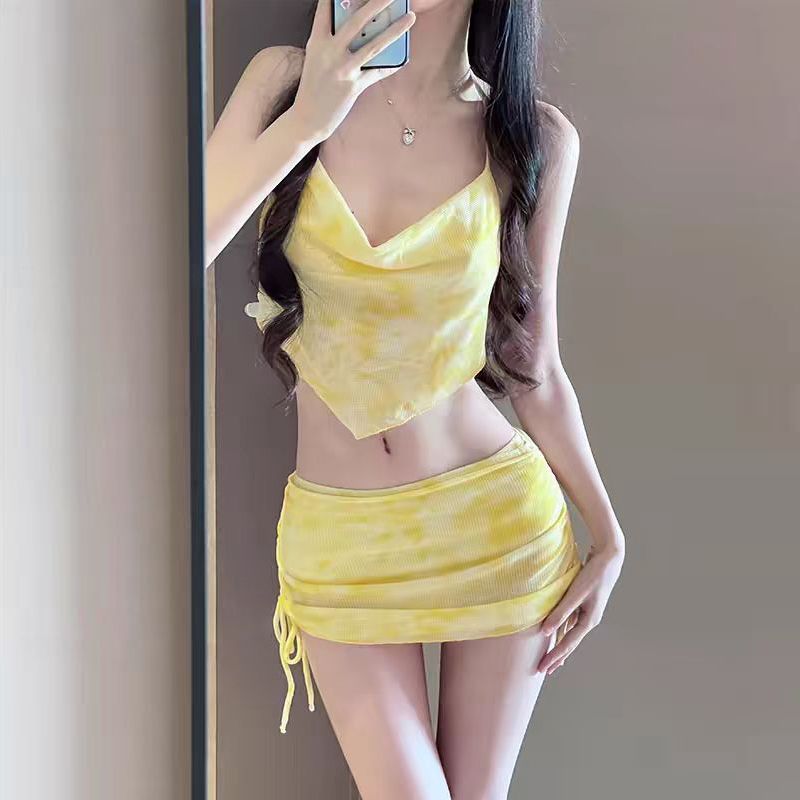 Bandage - 夏の女性用マカロンタイダイビキニセット、背中が開いた水着、ドローストリングバンド付き、女性らしいビーチウェア、ホリデーアウトフィット