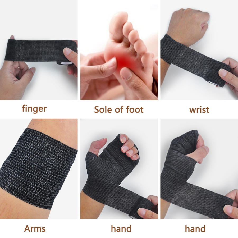 指と手首を固定するための弾性スポーツ包帯、黒のガーゼ、粘着性 - Medical Tape のレビューと価格