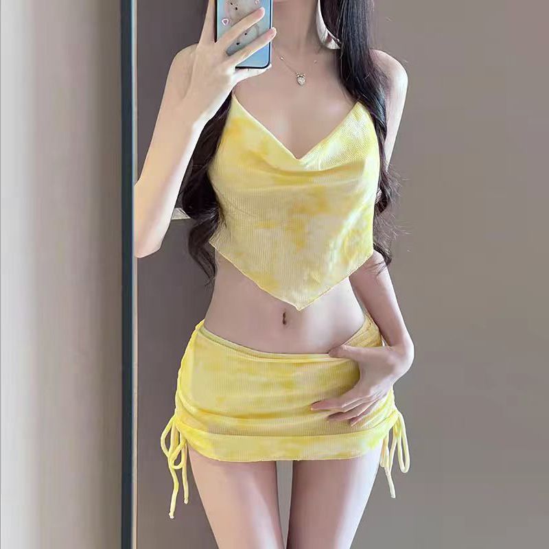夏の女性用マカロンタイダイビキニセット、背中が開いた水着、ド - Bandage のレビューと価格