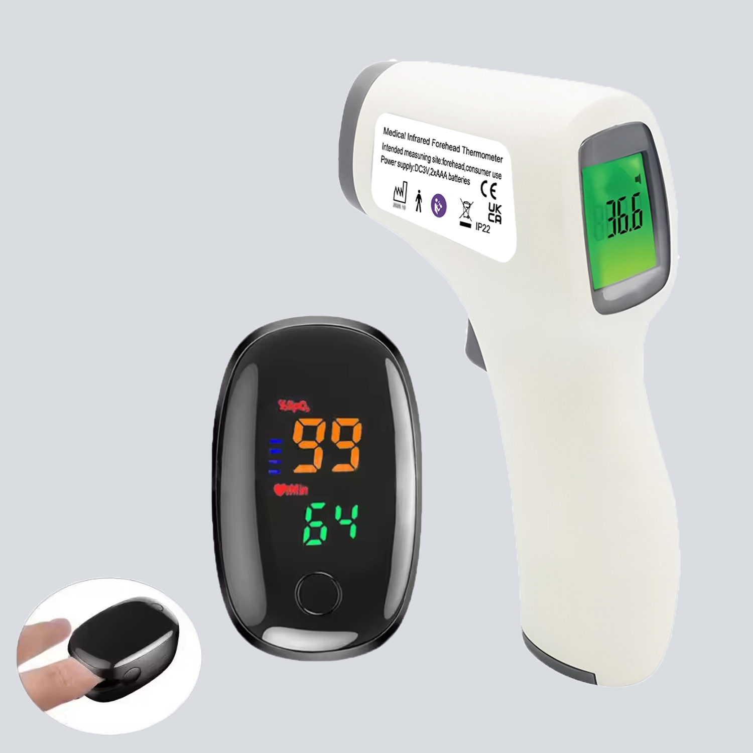 携帯用医療用体温計＆酸素飽和度計セット |   非接触式耳式 - Pulse Oximeter のレビューと価格