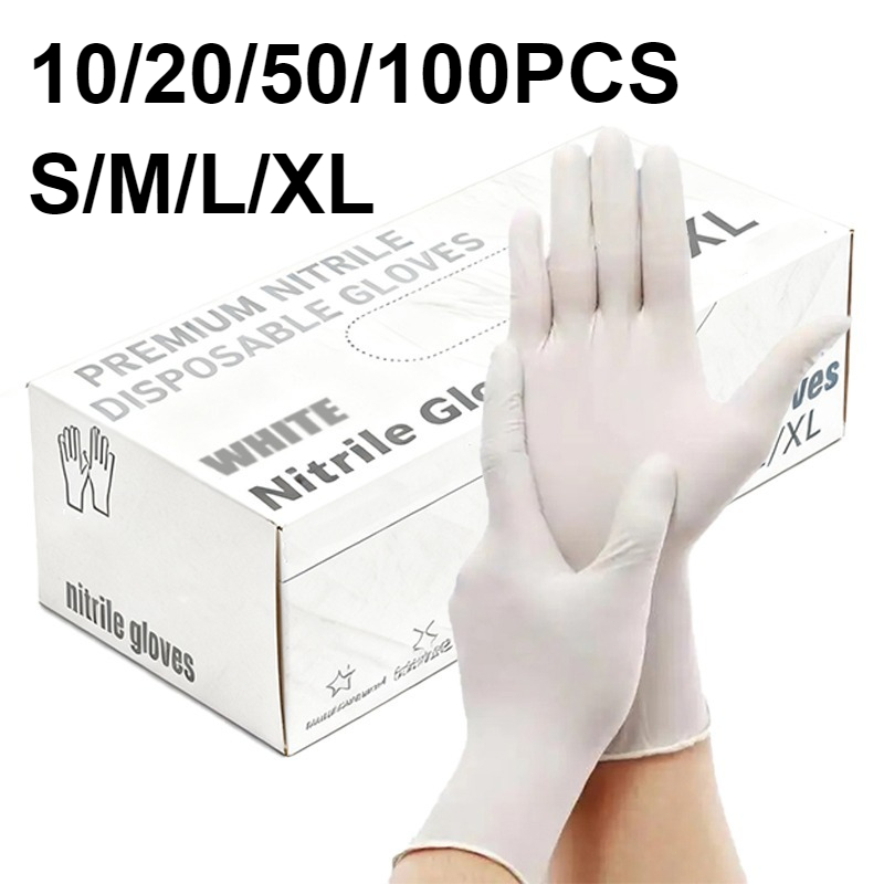 10/20/50/100 個白いニトリル手袋使い捨てキッチン - Medical Gloves のレビューと価格
